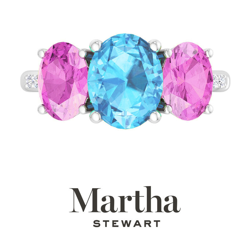 Martha Stewart 5ctw. Oval Blue Topaz, Pink Sapphire & Lab Grown Diamond Three Stone Ring In Sterling Silver image number null